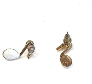 White Musical Notes with Crystals 14k Rose Gold Filled Post Stud 15mm Earrings - Picture 1 of 2