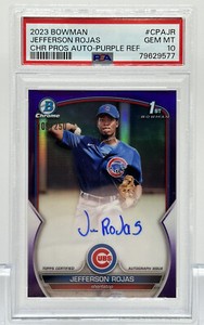 JEFFERSON ROJAS 2023 BOWMAN CHROME PROSPECT AUTO PURPLE REFRACTOR /250 PSA 10