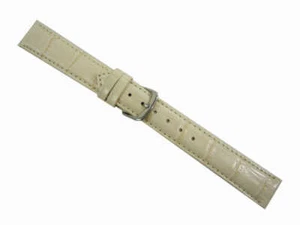 Watchband Watch Band Bracelet With Buckle Crocodile Shiny Leather 22 MM Beige - Picture 1 of 1