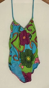 GAP GIRLS XS (4-5) 1 PIECE BATHING SUIT SPF 50 HALTER TIE FLORAL TROPICAL NWT - Picture 1 of 3