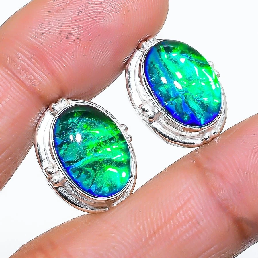 Pendiente triplete de plata de ley 925 con piedras preciosas de ópalo tamaño 0,75" Foto 1 de 1