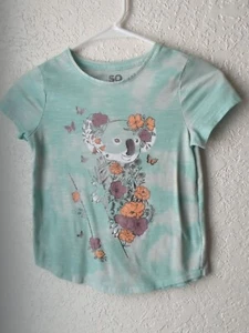 SO The Favorite Tea Tie Dye Aqua Green Koala Print Girls Blouse Size 8 - Picture 1 of 4