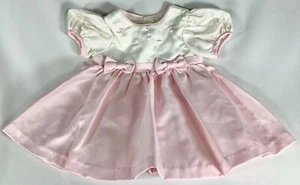 Vintage Spring Baby Dress 12M Pink Ivory Polyester Embroidered Puff Sleeves EVC - Picture 1 of 6
