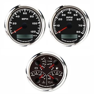 MOTOR METER RACING W Pro 3 Gauge Set GPS Speedometer - 85mm - Black - NIB - Picture 1 of 7