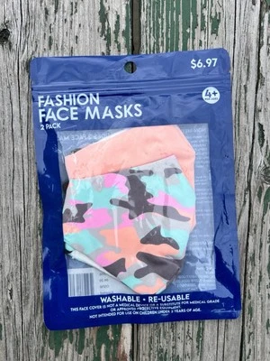 Модные маски для лица для взрослых многоразовые тканевое покрытие моющиеся упаковка 2 шт. • розовый камуфляж - Изображение 1 из 3