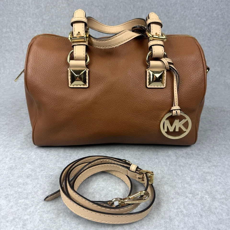 Bolso Cartera MICHAEL KORS Grayson Diseñador de Lujo Marrón Dorado Cuero Guijarro Foto 1 de 4