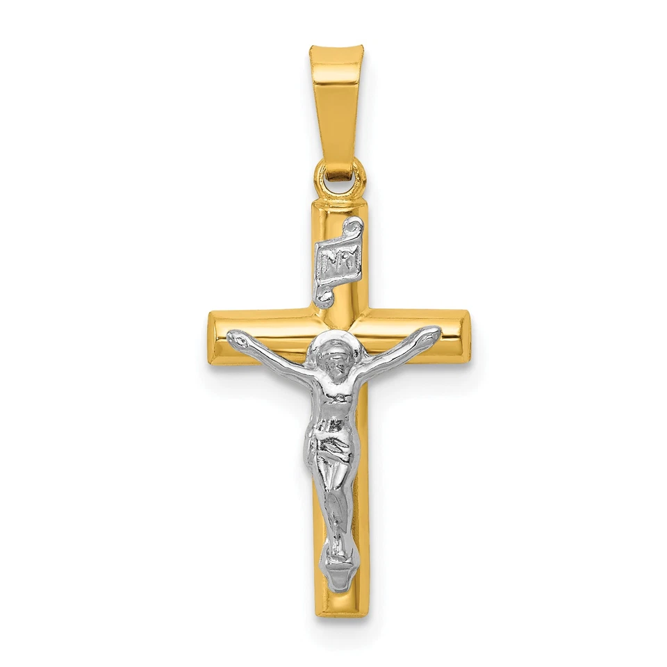 Goldia 14k Two-tone Gold INRI Hollow Crucifix Pendant