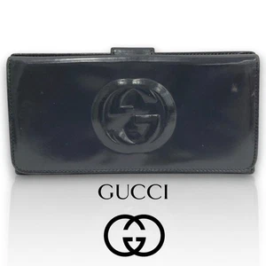 Gucci (Authentic) Vintage Y2K Soho GG Black Patent Leather Long Wallet VGUC - Picture 1 of 11