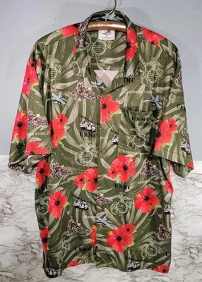 American Excellence AE Sport Military USMC Hawaiian Flower Shirt Men's Size XL - Image 1 of 4