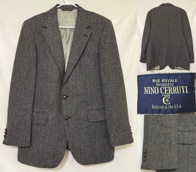 Chaqueta Blazer Traje Rue Royale por Nino Cerruit Para Hombres 42R Gris Tweed Espiga Foto 1 de 4
