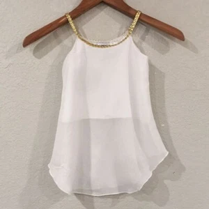 Spunky Kids Girls Sz 4 Tank Top White Braided Gold Strap Crop Chic Summer Sheer - Picture 1 of 7