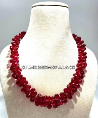 AAAA+ Ruby Beads Necklace Ruby Corundum Faceted Transparent Ruby Gemstone Beads. - Image 1 of 4