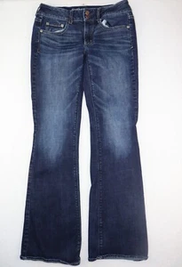 American Eagle Artist Stretch Jeans Womens 6 Dark-Wash Blue Flare Low Rise Y2K - Picture 1 of 12