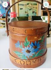Firkin Hand Painted Staved Wood Antique Cookie Bucket Farmhouse Rustic