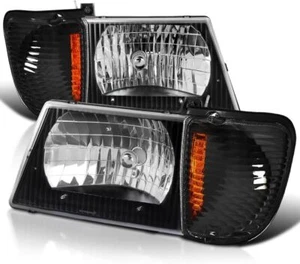 Black Fit 1992-2007 Ford Econoline E150 E250 Headlights+Corner Parking Signal - Picture 1 of 8