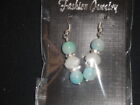 Styish round ice blue & white crystal glass drop earrings