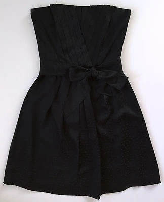 White House 黑色市场 100% 真丝黑色无肩带蝴蝶结腰带连衣裙 0 码 — 第 1/4 张图片