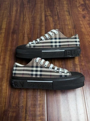 Burberry Jack Vintage Plaid Brown Beige Sneakers - Size 38.5B 8.5US - SHIP ASAP - Image 1 of 4