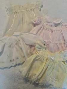 Lot 4 Vintage Baby Dress Baptism Christening Gown Sheer Embroidered - Picture 1 of 17