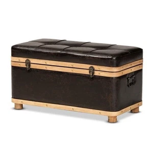 Baxton Studio Gendry Dark Brown and Oak Brown Finished Wood Storage Ottoman - Picture 1 of 13