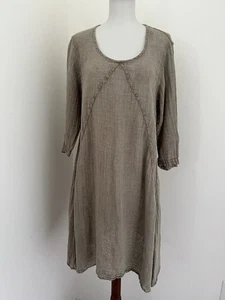 FLAX Women's Size S 100% Linen 3/4 Sleeve Sage Green A-Line Dress / Lightweight - Picture 1 of 7
