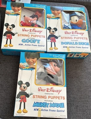 3 X Goofy, Mickey Mouse, Pato Donald Cuerda de Plástico Marioneta Walt Disney De Colección Foto 1 de 4