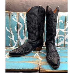 Innovation Women's US 7 Black Sequined Inlays Leather Winged Western Boots - Picture 1 of 11