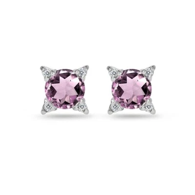 925 Silver Simulated Alexandrite & White Topaz Studded Solitaire Stud Earrings - Image 1 of 3