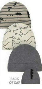 Gerber Baby Boy's 3 Pack Organic Caps Sizes Newborn, 0-6 Months Hats Dino NEW - Picture 1 of 4