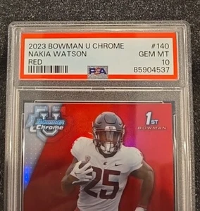 Nakia Watson 2023 Bowman Chrome U Red Refractor 1st Washington State /5  PSA 10 - Picture 1 of 4