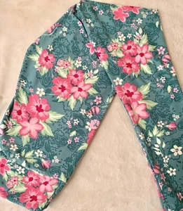 ❤️LuLaRoe OS One Size Leggings Green Pink Flowers Leaves Print NWT 🦄  Unicorn❤️ - Picture 1 of 2