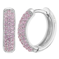 925 Sterling Silver Micro Pave Clear CZ Huggie Hoop Women Earrings 0.55"