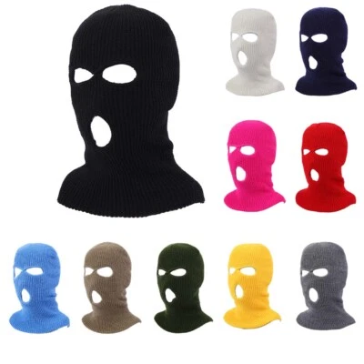 Neu 3 Loch Vollgesichtsabdeckung Weiche Winter Sturmhaube Warme Strick Skimaske  - Bild 1 von 4