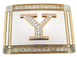 Initial Y Letter y Monogram Western Cowboy Men Women Iced Gold Metal Belt Buckle - Picture 1 of 5