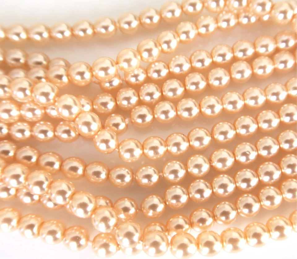 Cream Pink 4mm Round Czech Glass Pearl Polished Beads x 25 - Image 1 of 1