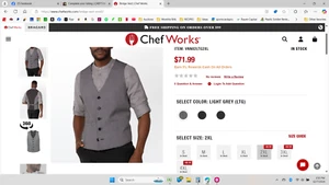 CHEF WORKS Server Bridge Vest VNN02-LTG Light Gray V-Neck Adjustable - Picture 1 of 7