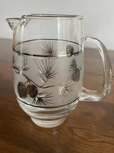 Vintage Libbey Silver Pine Cones And Branch Whiskey Glass Pitcher 16 Oz. - Picture 1 of 10
