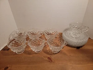 7 Vintage Fostoria American Cups and Saucers Clear Cube Flared Coffee - Picture 1 of 3