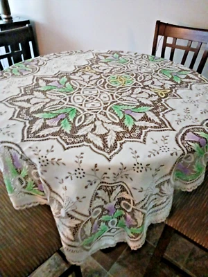 Dinning Table Cloth Lace 70 X 51" Elegant White with Beige Green Purple Yellow - Image 1 of 4