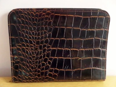 Vintage Leather Alligator Look Portfolio Thinkpad Laptop Case Mahogany Brown  - Image 1 of 4