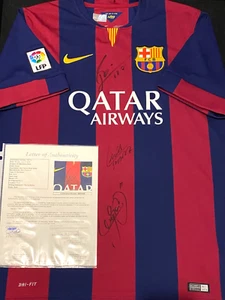 Lionel Messi Suarez Neymar Jr Signed 2014/2015 Barcelona Jersey JSA LOA MSN Auto - Picture 1 of 11