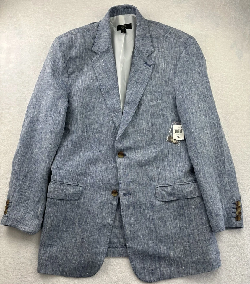 Club Room Luxury Men’s XL Chambray Blue Linen Sport Coat Blazer Jacket 2-Button - Image 1 of 4