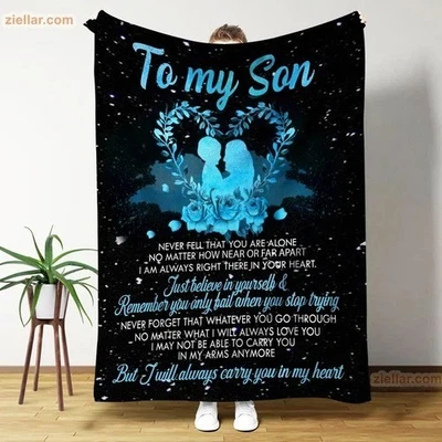 To My Son Fleece Blanket, Custom Blanket with Blue Angel Wings and Star Design - Image 1 of 4