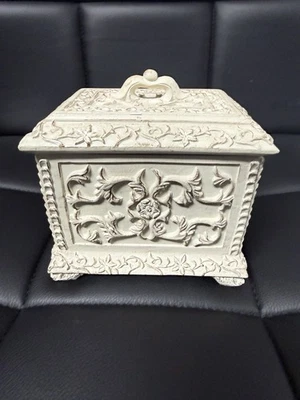 Hermoso joyero sólido anglo-indio tallado ornamentado victoriano vintage Foto 1 de 4