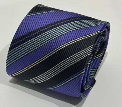Corbata Holland & Sherry Hecha a Mano EE. UU. 60" x 3 3/4" Toda Seda Púrpura Rayas Foto 1 de 4