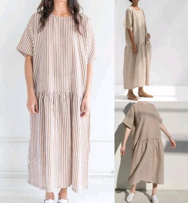 Vestido Negro Grúa Lino Fácil Rayas Finas Talla Mediana Silencioso Lujo Minimalista $229 Foto 1 de 4