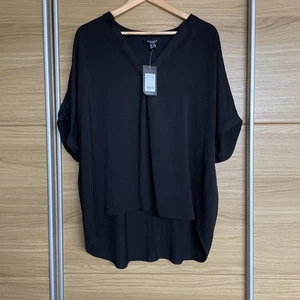 New Look Black Blouse Size 24 V Neck Scooped Hem - Picture 1 of 10