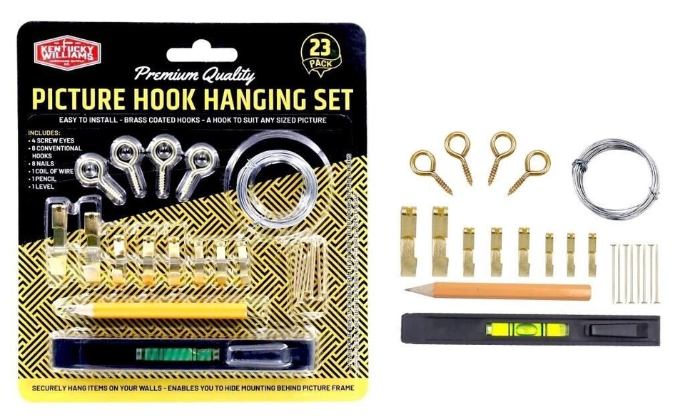 23PCS Picture Hanging Kit Photo Frame Hanging Set Wall Screws Nail Brass DIY Set - image 1 of 1