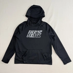 Nike Boy's Dri-Fit Therma Fleece Pullover Hoodie Black Sweatshirt XL Youth - Picture 1 of 9