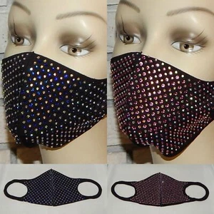 LOT OF 2 SPARKLE BLUE/CLEAR & PINK/CLEAR BEAD WASHABLE STRETCH FACE MASK INDIANA - Picture 1 of 1